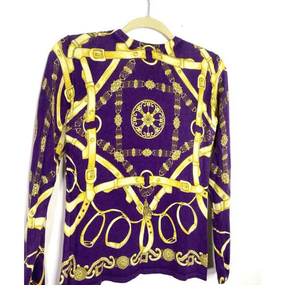 J McLaughlin Purple Gold Button Down Cotton Blend Cardigan Layered Sweater Sz XS - Picture 9 of 11